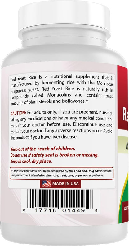 Best Naturals Rote Hefe Reis 1200 mg (Non-GMO) | 120 Tabletten - Nicht bestrahlt, Citrinin-frei