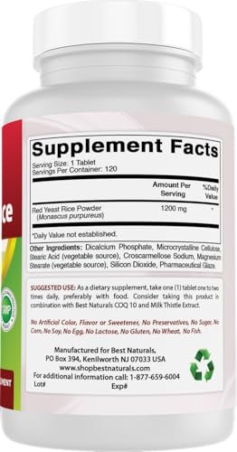 Best Naturals Rote Hefe Reis 1200 mg (Non-GMO) | 120 Tabletten - Nicht bestrahlt, Citrinin-frei
