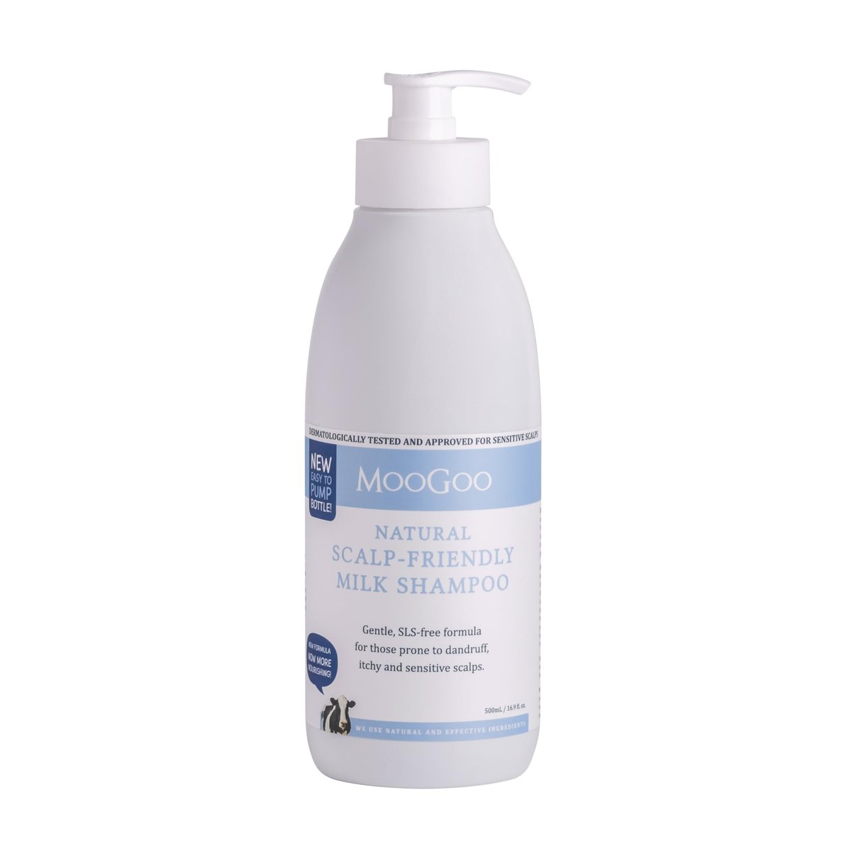 MooGoo Milch Shampoo – Für juckende, trockene, empfindliche Kopfhaut mit Neigung zu Ekzemen & Psoriasis – Sulfatfrei, Silikonfrei, Parabenfrei – Sanfte Naturformel – 500 ml