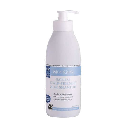MooGoo Milch Shampoo – Für juckende, trockene, empfindliche Kopfhaut mit Neigung zu Ekzemen & Psoriasis – Sulfatfrei, Silikonfrei, Parabenfrei – Sanfte Naturformel – 500 ml