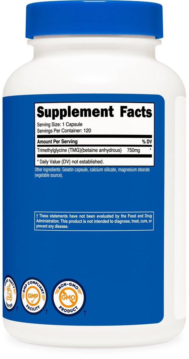 Nutricost TMG (Trimethylglycin) 750mg, 120 Kapseln - Hochwertiges Nahrungsergänzungsmittel