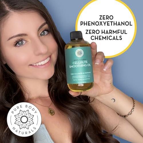 Pure Body Naturals Anti-Cellulite-Massageöl, 240 ml | 100% natürlicher Cellulite-Entferner für Beine und Oberschenkel | Chemiefreies straffendes Körperöl für Frauen, strafft die Haut und reduziert Dehnungsstreifen