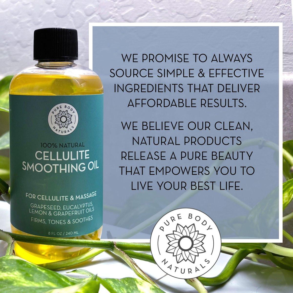 Pure Body Naturals Anti-Cellulite-Massageöl, 240 ml | 100% natürlicher Cellulite-Entferner für Beine und Oberschenkel | Chemiefreies straffendes Körperöl für Frauen, strafft die Haut und reduziert Dehnungsstreifen