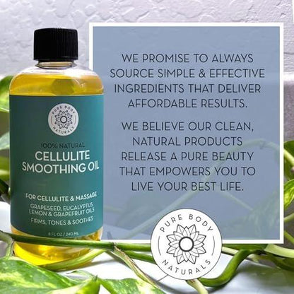 Pure Body Naturals Anti-Cellulite-Massageöl, 240 ml | 100% natürlicher Cellulite-Entferner für Beine und Oberschenkel | Chemiefreies straffendes Körperöl für Frauen, strafft die Haut und reduziert Dehnungsstreifen