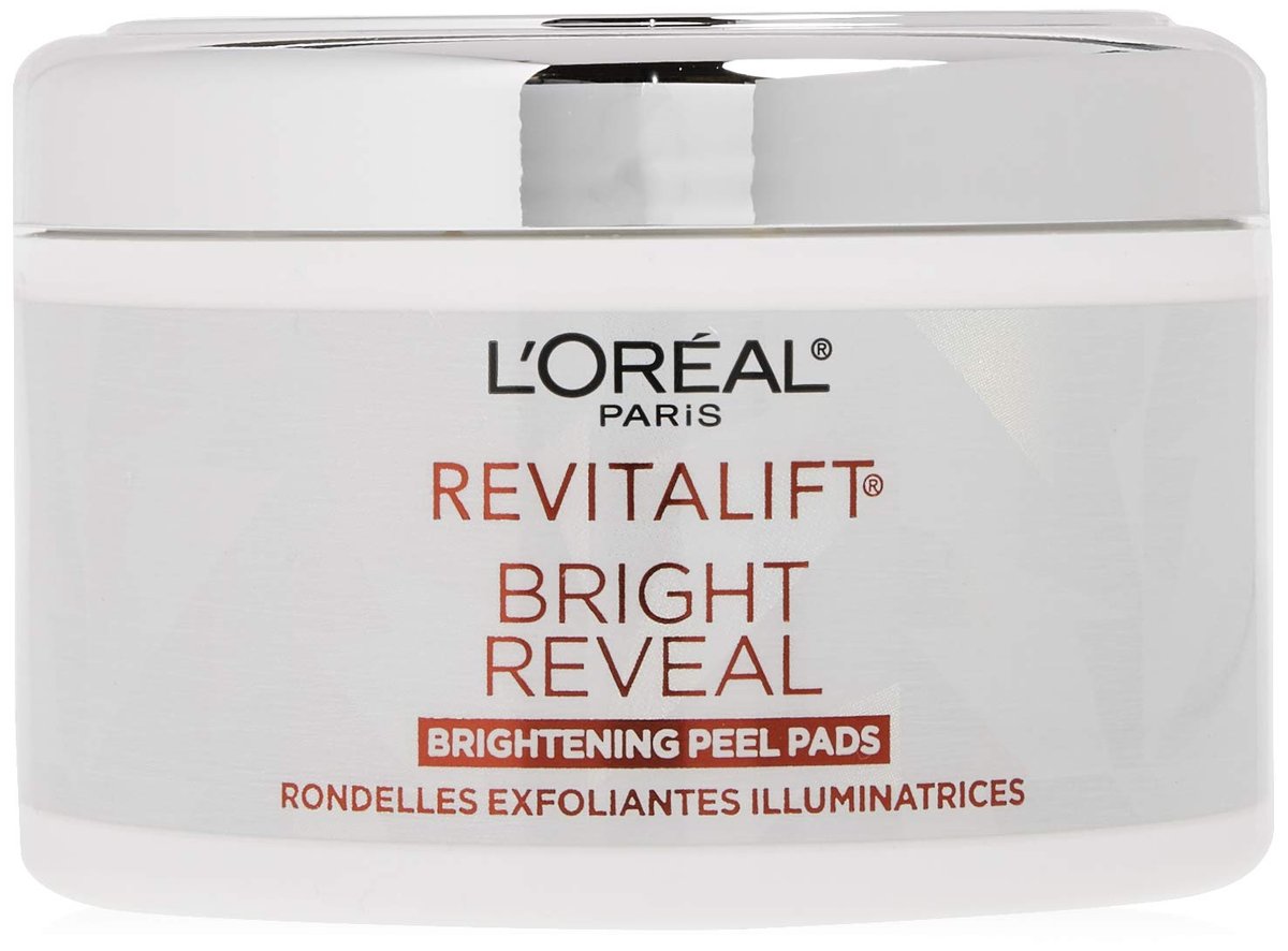 L'Oréal Paris Revitalift Bright Reveal Anti-Aging Peeling-Pads mit Glykolsäure, reduzieren Falten und hellen die Haut auf, 30 Stück (Packung mit 1)