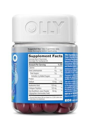 OLLY Glowing Skin Gummibärchen – Hyaluronsäure, Kollagenpeptide & Sanddorn für hydratisierte & jugendliche Haut – Beerengeschmack – 50 Stück (25 Tage Vorrat)