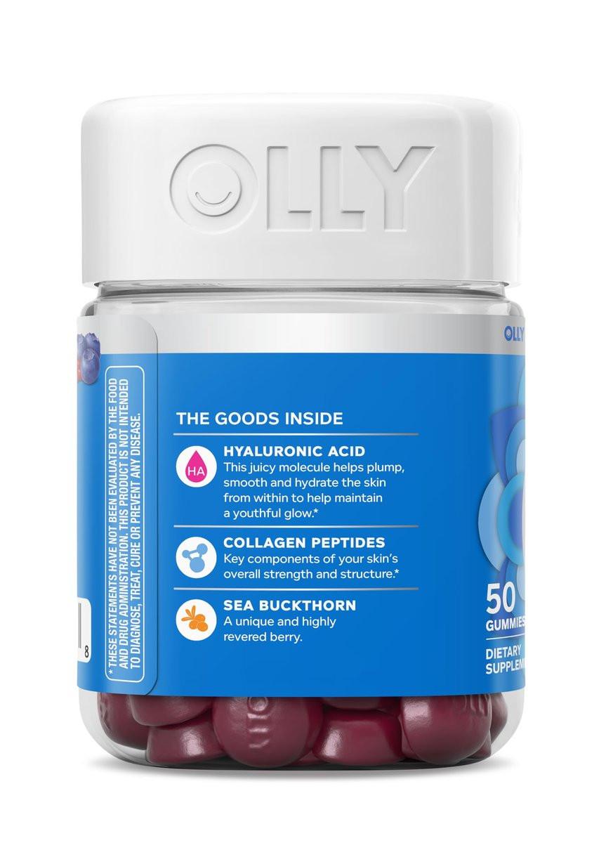 OLLY Glowing Skin Gummibärchen – Hyaluronsäure, Kollagenpeptide & Sanddorn für hydratisierte & jugendliche Haut – Beerengeschmack – 50 Stück (25 Tage Vorrat)