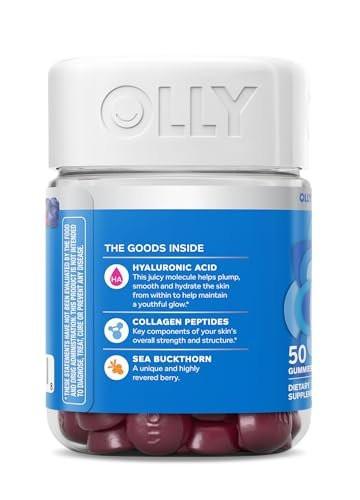 OLLY Glowing Skin Gummibärchen – Hyaluronsäure, Kollagenpeptide & Sanddorn für hydratisierte & jugendliche Haut – Beerengeschmack – 50 Stück (25 Tage Vorrat)