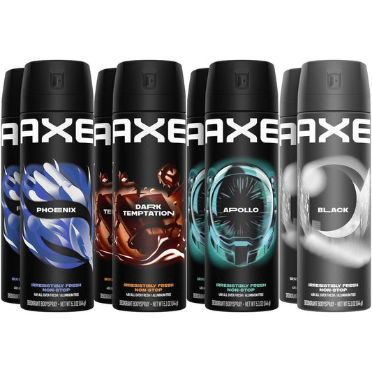 AXE Aluminiumfreies Body Spray XL Sortiment 8er-Pack: Dark Temptation, Black, Apollo, Phoenix – 48h Schutz vor Körpergeruch, 5,1 Fl Oz pro Dose