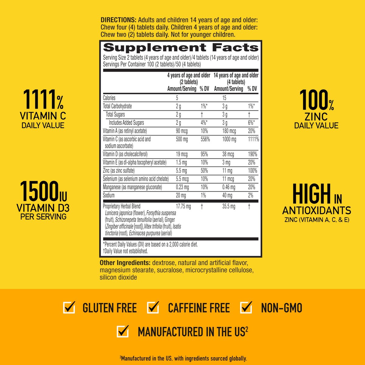 Airborne Vitamin C 1000mg pro Portion – Zitrus-Kautabletten (96 Stück) – Verpackung kann variieren