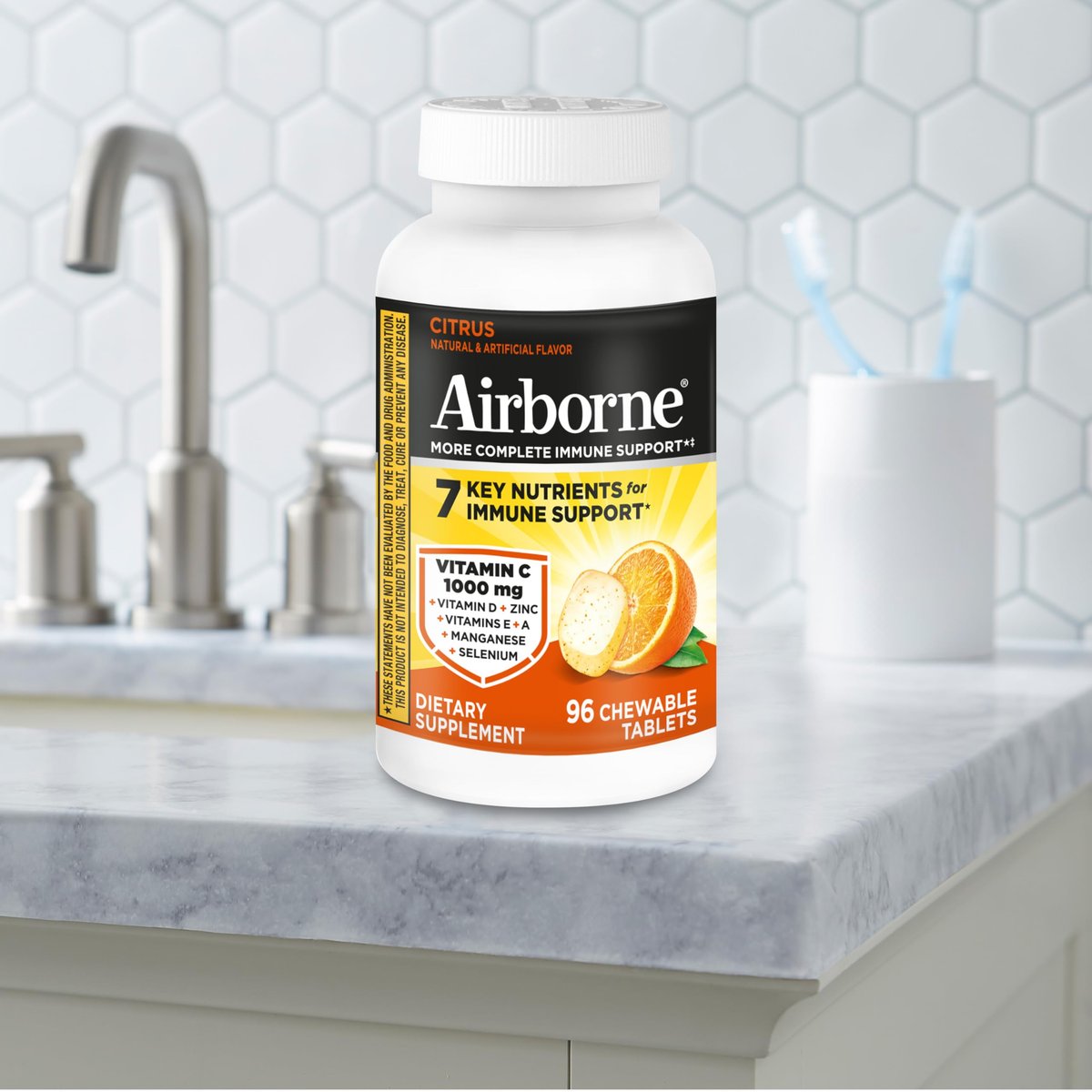 Airborne Vitamin C 1000mg pro Portion – Zitrus-Kautabletten (96 Stück) – Verpackung kann variieren