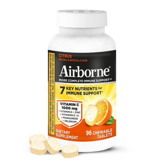 Airborne Vitamin C 1000mg pro Portion – Zitrus-Kautabletten (96 Stück) – Verpackung kann variieren