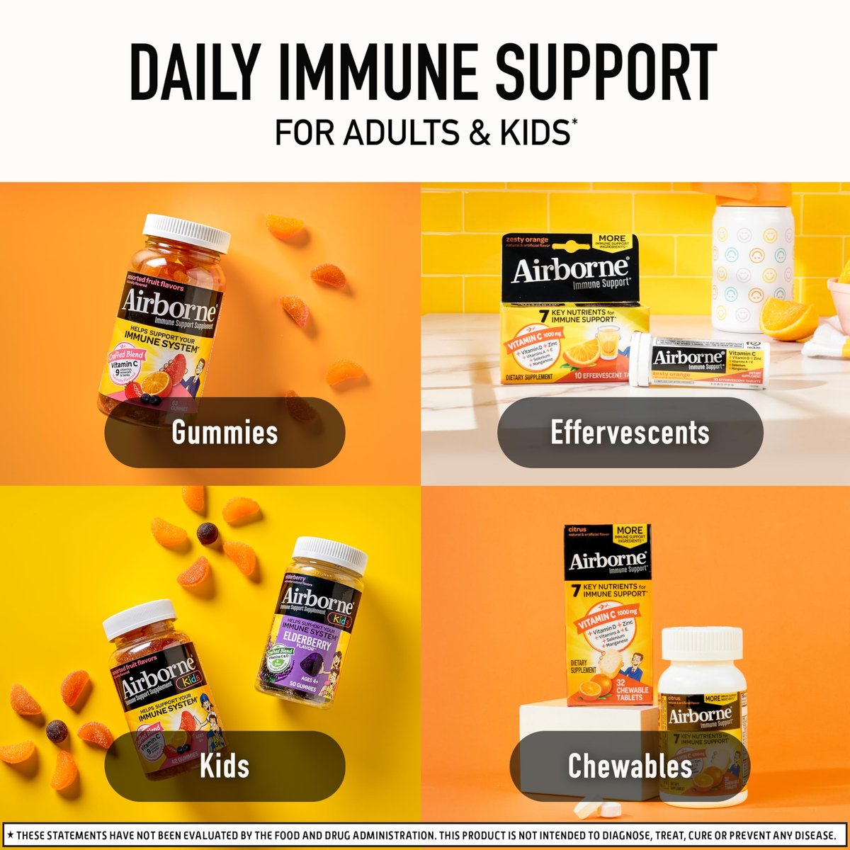 Airborne Vitamin C 1000mg pro Portion – Zitrus-Kautabletten (96 Stück) – Verpackung kann variieren