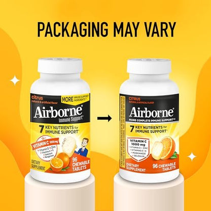 Airborne Vitamin C 1000mg pro Portion – Zitrus-Kautabletten (96 Stück) – Verpackung kann variieren
