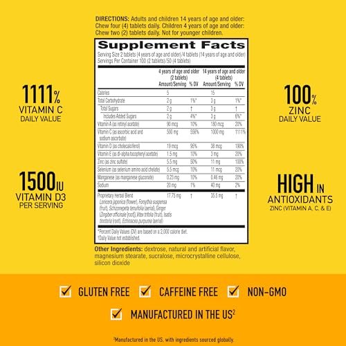 Airborne Vitamin C 1000mg pro Portion – Zitrus-Kautabletten (96 Stück) – Verpackung kann variieren