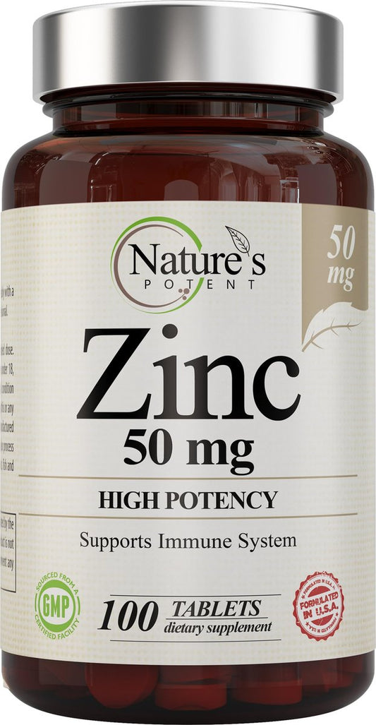 Zink 50mg [Hochdosiert] Nahrungsergänzungsmittel - Immunsystem Unterstützung mit natürlichem Zink (Oxid/Citrat) 100 Tabletten, hergestellt von Nature's Potent