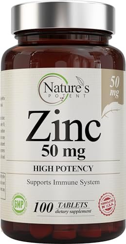 Zink 50mg [Hochdosiert] Nahrungsergänzungsmittel - Immunsystem Unterstützung mit natürlichem Zink (Oxid/Citrat) 100 Tabletten, hergestellt von Nature's Potent