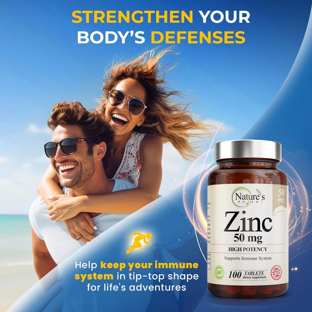 Zink 50mg [Hochdosiert] Nahrungsergänzungsmittel - Immunsystem Unterstützung mit natürlichem Zink (Oxid/Citrat) 100 Tabletten, hergestellt von Nature's Potent