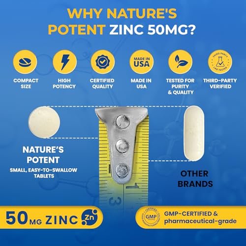 Zink 50mg [Hochdosiert] Nahrungsergänzungsmittel - Immunsystem Unterstützung mit natürlichem Zink (Oxid/Citrat) 100 Tabletten, hergestellt von Nature's Potent