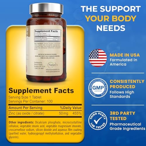 Zink 50mg [Hochdosiert] Nahrungsergänzungsmittel - Immunsystem Unterstützung mit natürlichem Zink (Oxid/Citrat) 100 Tabletten, hergestellt von Nature's Potent