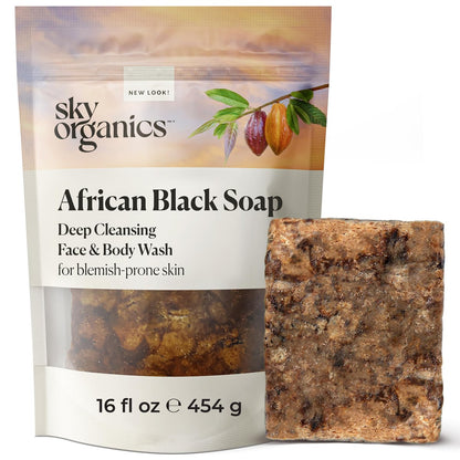 Sky Organics African Black Soap Bar 454g – Tiefenreinigendes Gesichtswasser & Körperwaschmittel für zu Unreinheiten neigende, fettige & Mischhaut – Natürlich, Vegan & Tierversuchsfrei