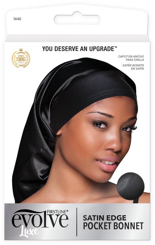 Evolve Satin Edge Pocket Bonnet – Satinhaube mit Taschenrand, Schwarz