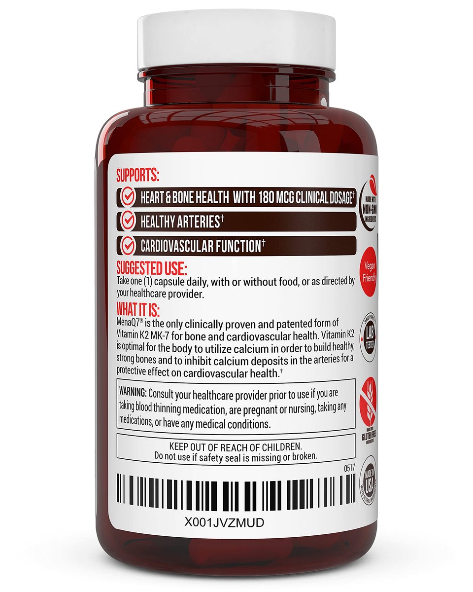 Vitamin K2 MK-7 Supplement 180 µg – MenaQ7 K2 MK7 für Knochen- und Herzgesundheit, 60 vegane Kapseln