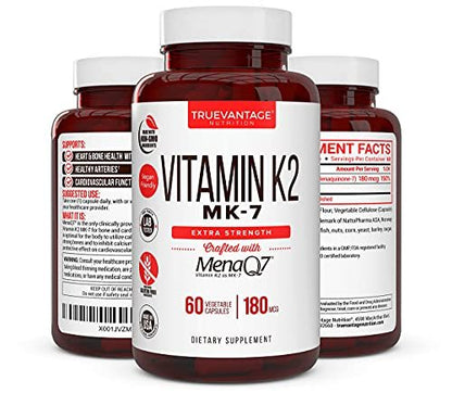Vitamin K2 MK-7 Supplement 180 µg – MenaQ7 K2 MK7 für Knochen- und Herzgesundheit, 60 vegane Kapseln