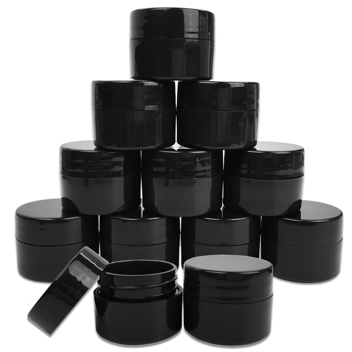 Beauticom 12 Stück 7G/7ML (0,25 oz) Schwarze Stabile Dickwandige Doppelwandige Plastikbehälterdose mit Schaumstoffausgekleidetem Deckel für Lotion, Creme, Toner, Lippenbalsam, Make-up-Proben - BPA-frei
