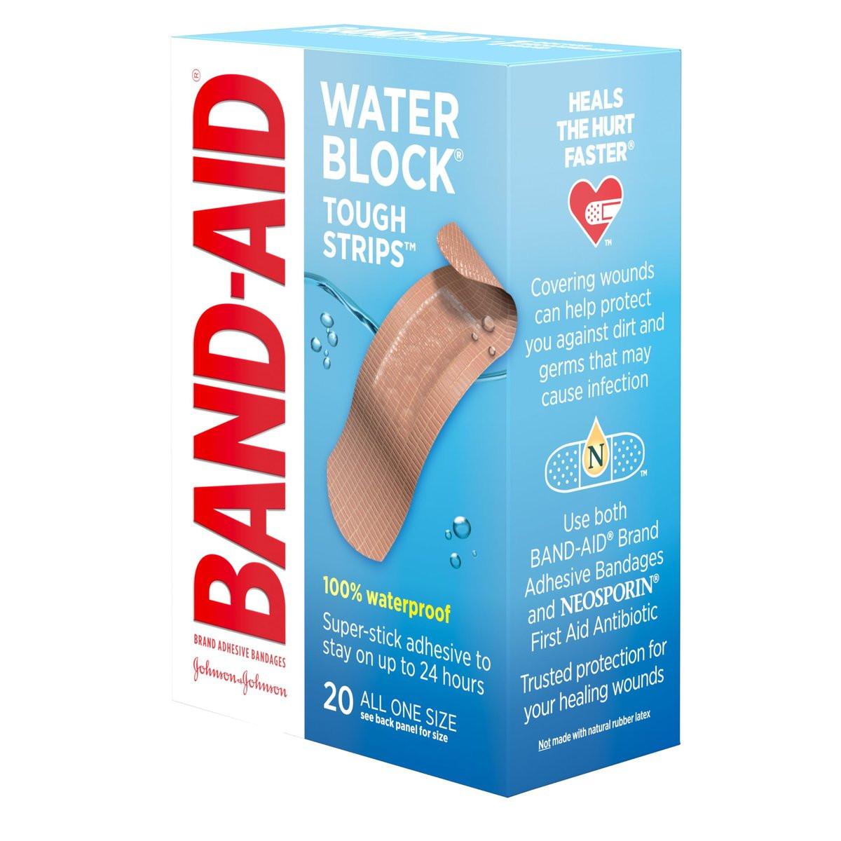 Band-Aid Wasserfest Pflaster – wasserdichte, strapazierfähige Wundauflagen für kleine Schnitte, Verbrennungen & Schrammen, 20 Stück