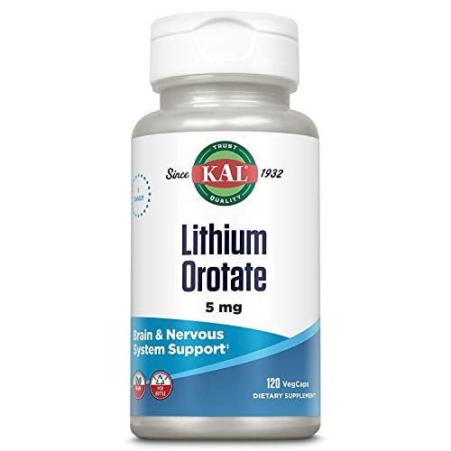 KAL Lithium Orotat 5 mg | Niedrig dosiertes, cheliertes Lithiumorotat für Bioverfügbarkeit und Stimmungsunterstützung | Mit Bio-Reiskleieextrakt | 120 vegane Kapseln