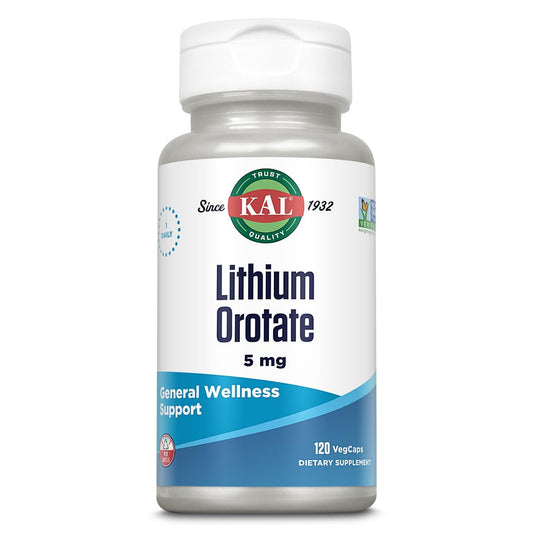 KAL Lithium Orotat 5 mg | Niedrig dosiertes, cheliertes Lithiumorotat für Bioverfügbarkeit und Stimmungsunterstützung | Mit Bio-Reiskleieextrakt | 120 vegane Kapseln