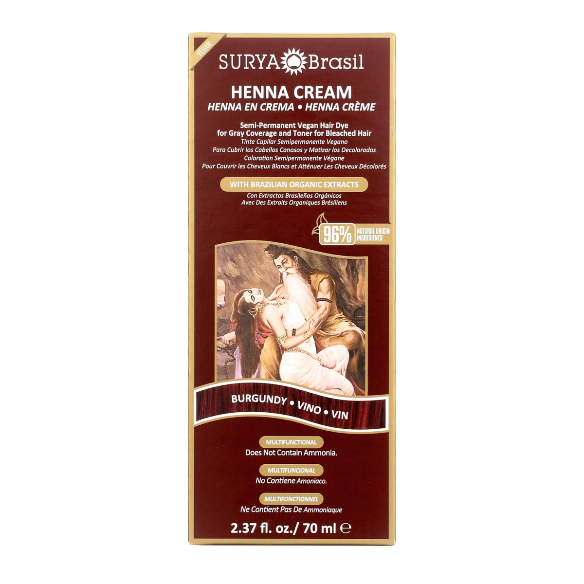 Surya Brasil Henna Creme Burgund - 96% natürliche Inhaltsstoffe, vegan, tierversuchsfrei, umweltfreundlich, semi-permanente Haarfarbe, tiefe Feuchtigkeitsversorgung & Glanz, 67 g