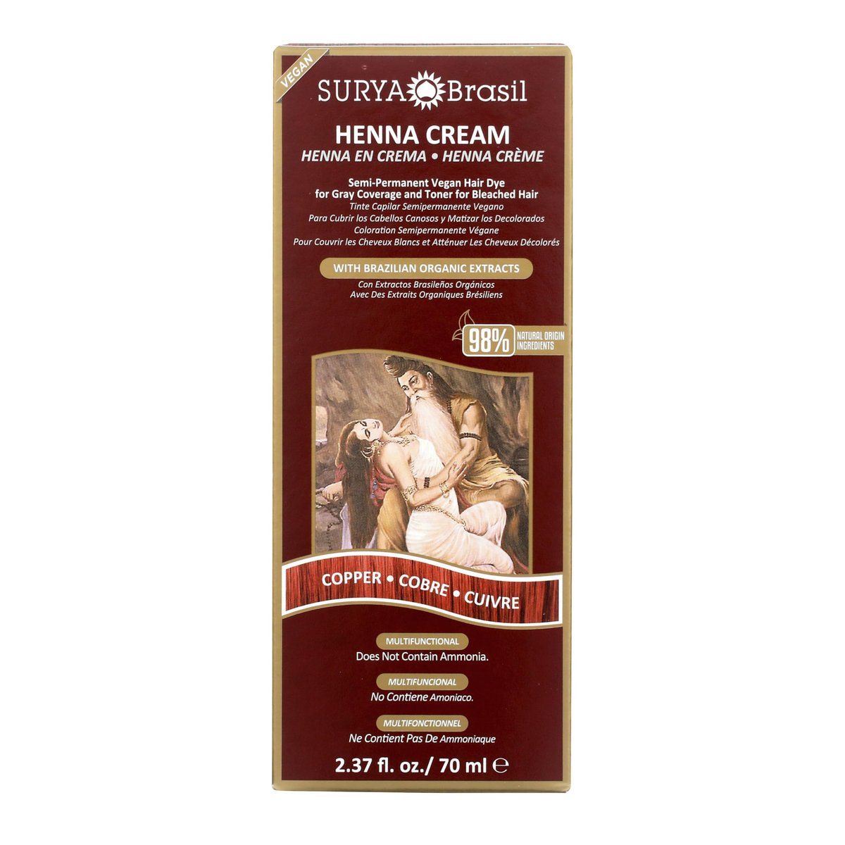 Surya Brasil Henna Creme Haarfarbe Kupfer, 70 ml – Natürliche Pflanzenhaarfarbe ohne Chemie