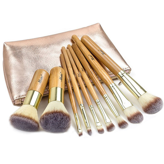 Matto Makeup Pinsel Set 9-teilig - Bambusgelbes Foundation Pinsel Set mit Reise-Makeup-Tasche