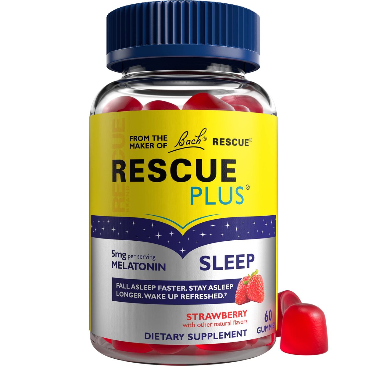Bach RESCUE PLUS Melatonin Einschlaf-Gummis mit Erdbeergeschmack – 60 Stück