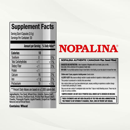 Nopalina Fiber Formula | 120 Kapseln | Leinsamen, Flohsamen, Hafer- und Weizenkleie, Omega 3, 6 & 9 | Darmgesundheit & Regelmäßigkeit | Das Original