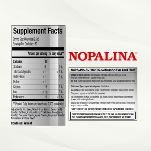 Nopalina Fiber Formula | 120 Kapseln | Leinsamen, Flohsamen, Hafer- und Weizenkleie, Omega 3, 6 & 9 | Darmgesundheit & Regelmäßigkeit | Das Original