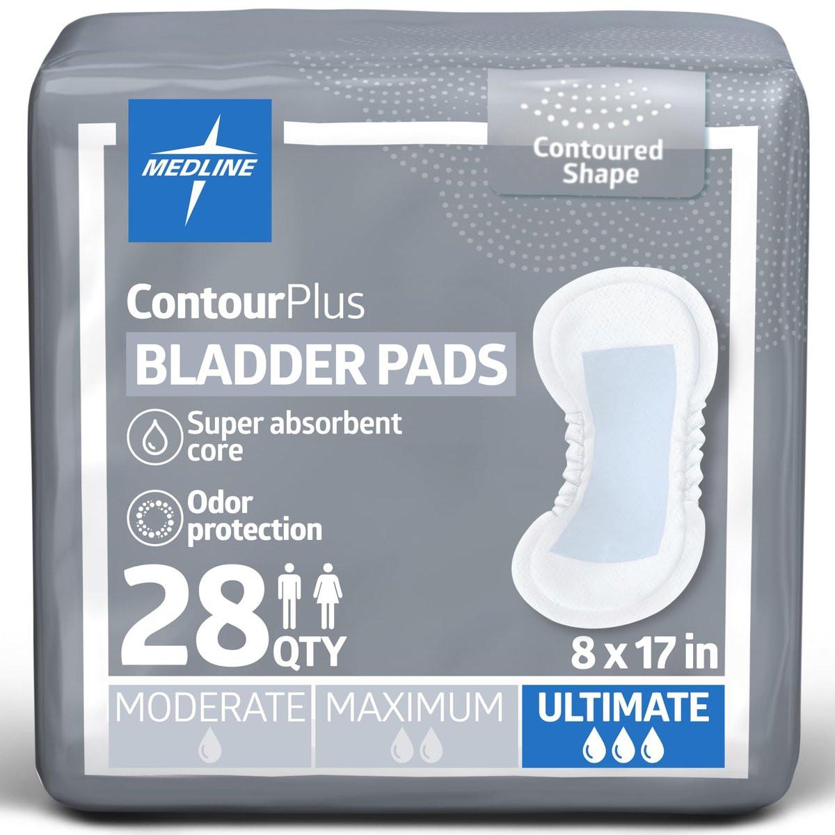 Medline ContourPlus Blasenkontrollpads, ultimative Saugfähigkeit, 8 x 17 Zoll, Beutel mit 28 Stück