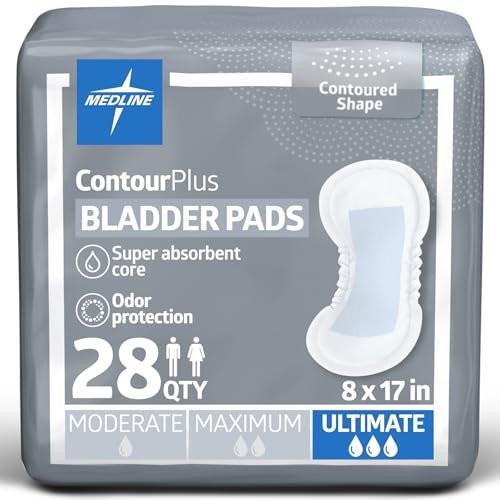 Medline ContourPlus Blasenkontrollpads, ultimative Saugfähigkeit, 8 x 17 Zoll, Beutel mit 28 Stück