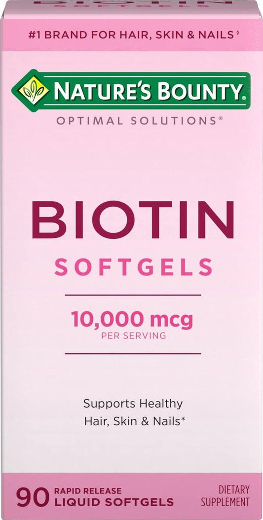 Nature's Bounty Biotin 10000 mcg – Hochdosiertes Biotin für Haar, Haut und Nägel, 90 Rapid Release Liquid Softgels