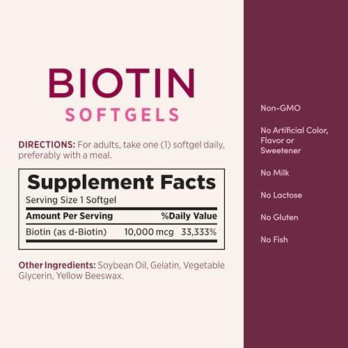 Nature's Bounty Biotin 10000 mcg – Hochdosiertes Biotin für Haar, Haut und Nägel, 90 Rapid Release Liquid Softgels