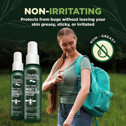 DEET-freies Insektenschutzmittel & Mückenschutzspray 2er-Pack (236 ml) – Angenehm riechender Insektenschutz mit Lemongrasöl, sicher für Haustiere und Kinder – Mückenspray gegen Mücken, Gnats, Kriebelmücken und Gnitzen