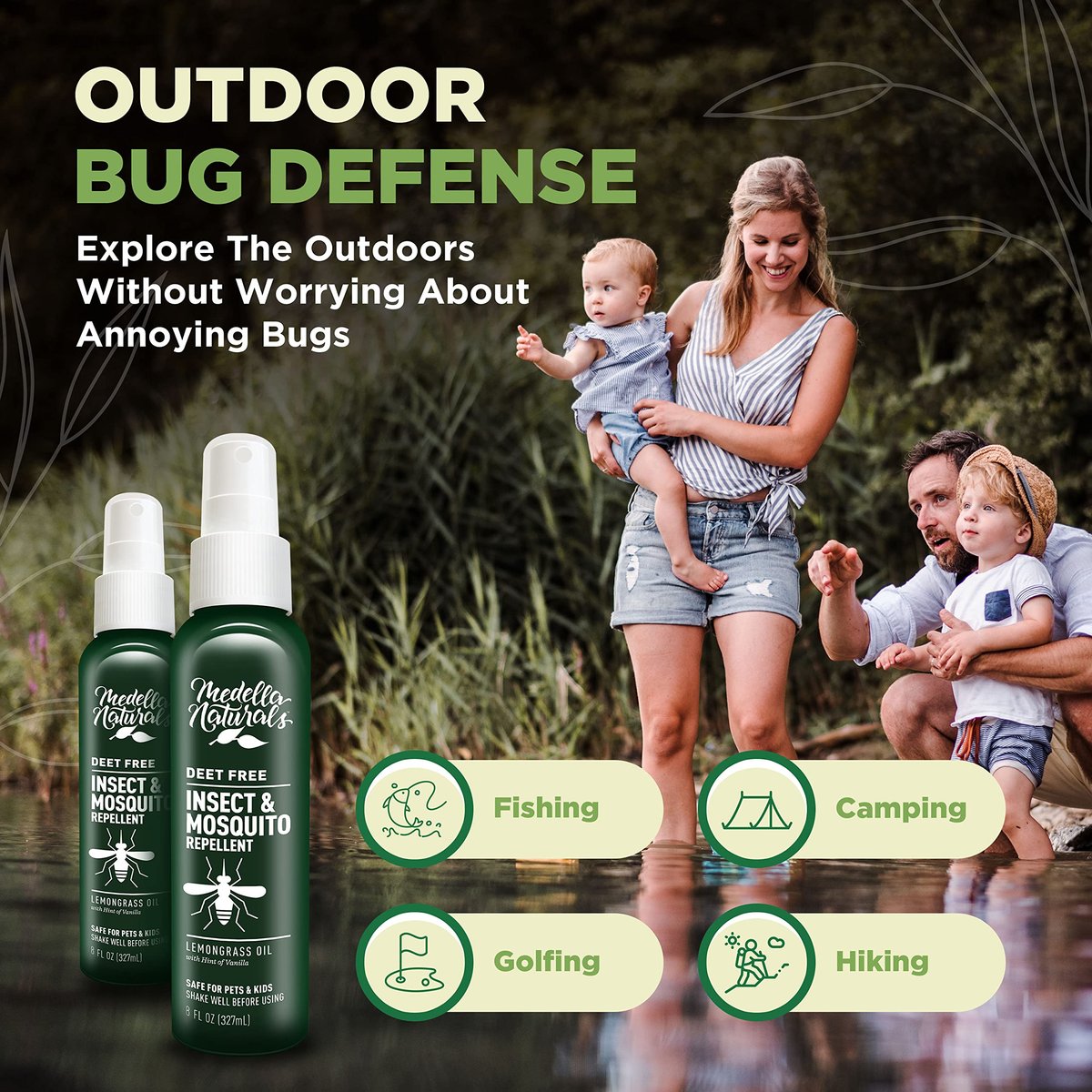 DEET-freies Insektenschutzmittel & Mückenschutzspray 2er-Pack (236 ml) – Angenehm riechender Insektenschutz mit Lemongrasöl, sicher für Haustiere und Kinder – Mückenspray gegen Mücken, Gnats, Kriebelmücken und Gnitzen