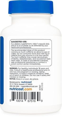 Nutricost Koffeinkapseln 200mg, 120 Kapseln – Glutenfrei, Nicht-GMO