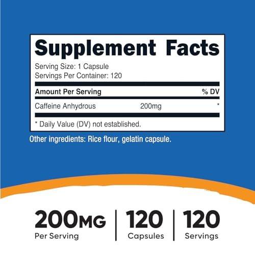 Nutricost Koffeinkapseln 200mg, 120 Kapseln – Glutenfrei, Nicht-GMO