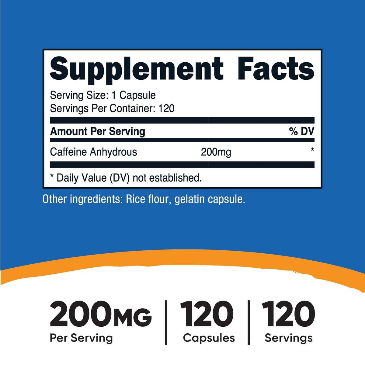 Nutricost Koffeinkapseln 200mg, 120 Kapseln – Glutenfrei, Nicht-GMO