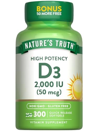 Nature's Truth Vitamin D3 2000 IE | 300 Softgels | Hochdosiert | Non-GMO & Glutenfrei
