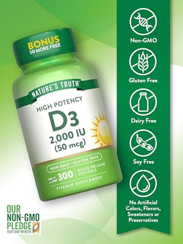 Nature's Truth Vitamin D3 2000 IE | 300 Softgels | Hochdosiert | Non-GMO & Glutenfrei