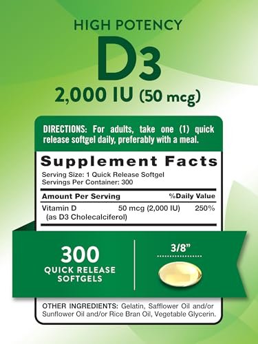 Nature's Truth Vitamin D3 2000 IE | 300 Softgels | Hochdosiert | Non-GMO & Glutenfrei